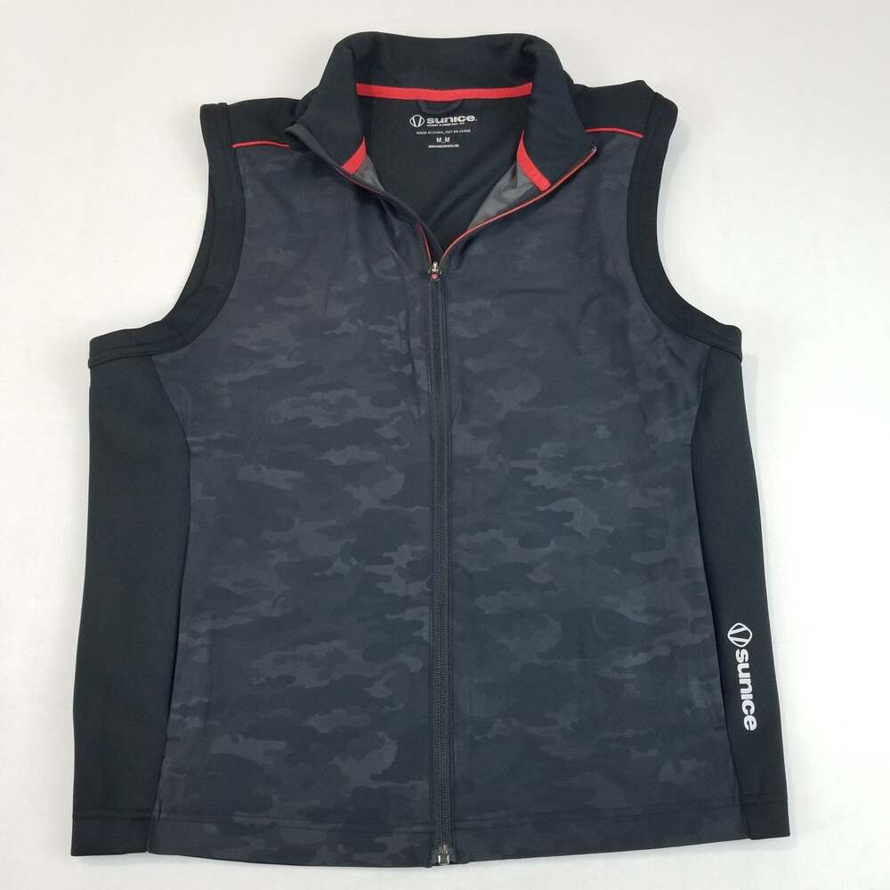 Sunice Vest Mens Medium Black Camo Softshell Stretch Full Zip Performance S54100